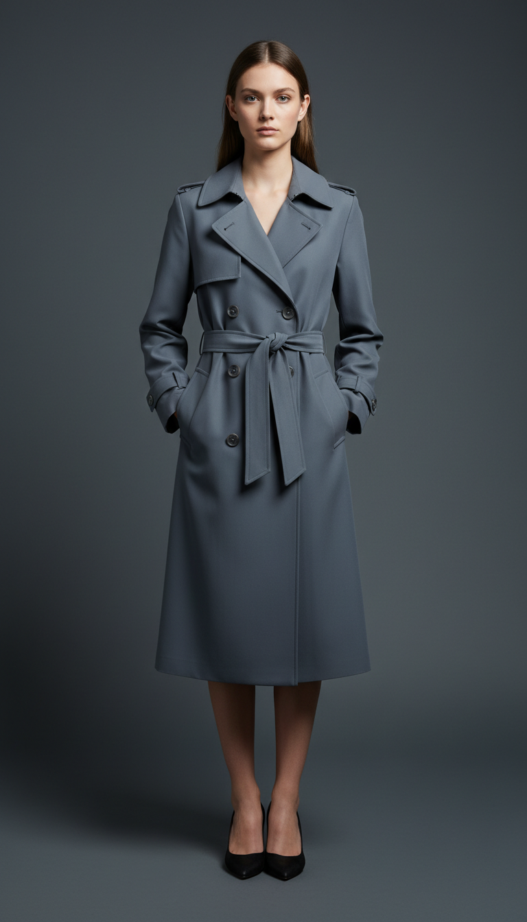 Belted trench coat in urban slate