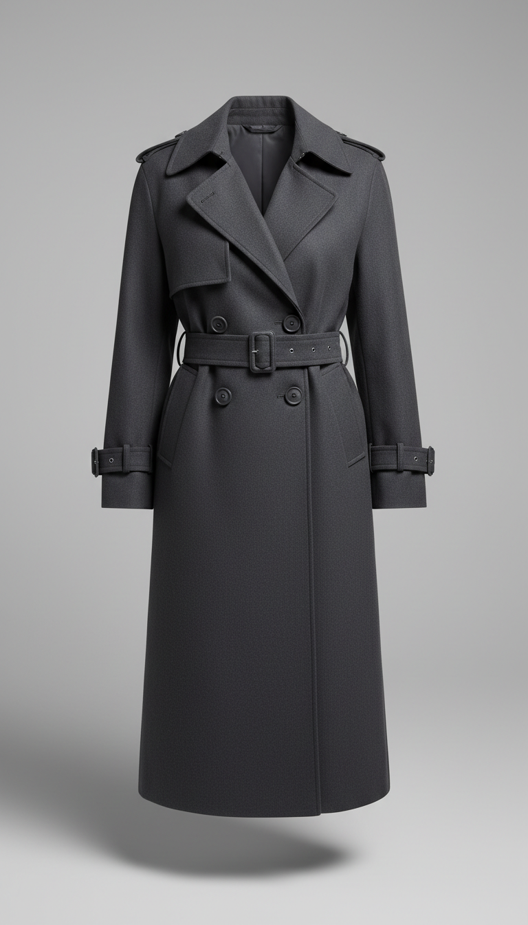 Deep Graphite Structured Trench Coat