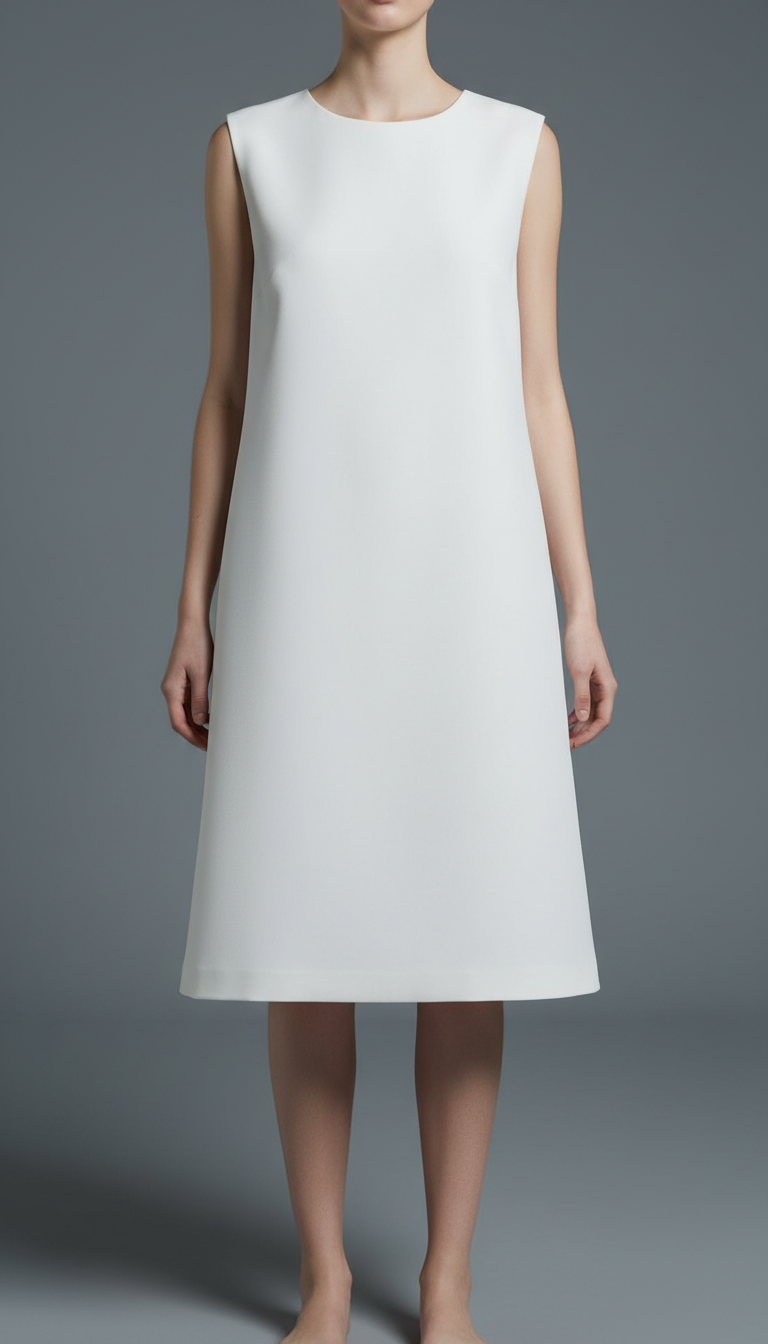 Sleeveless shift dress in concrete white