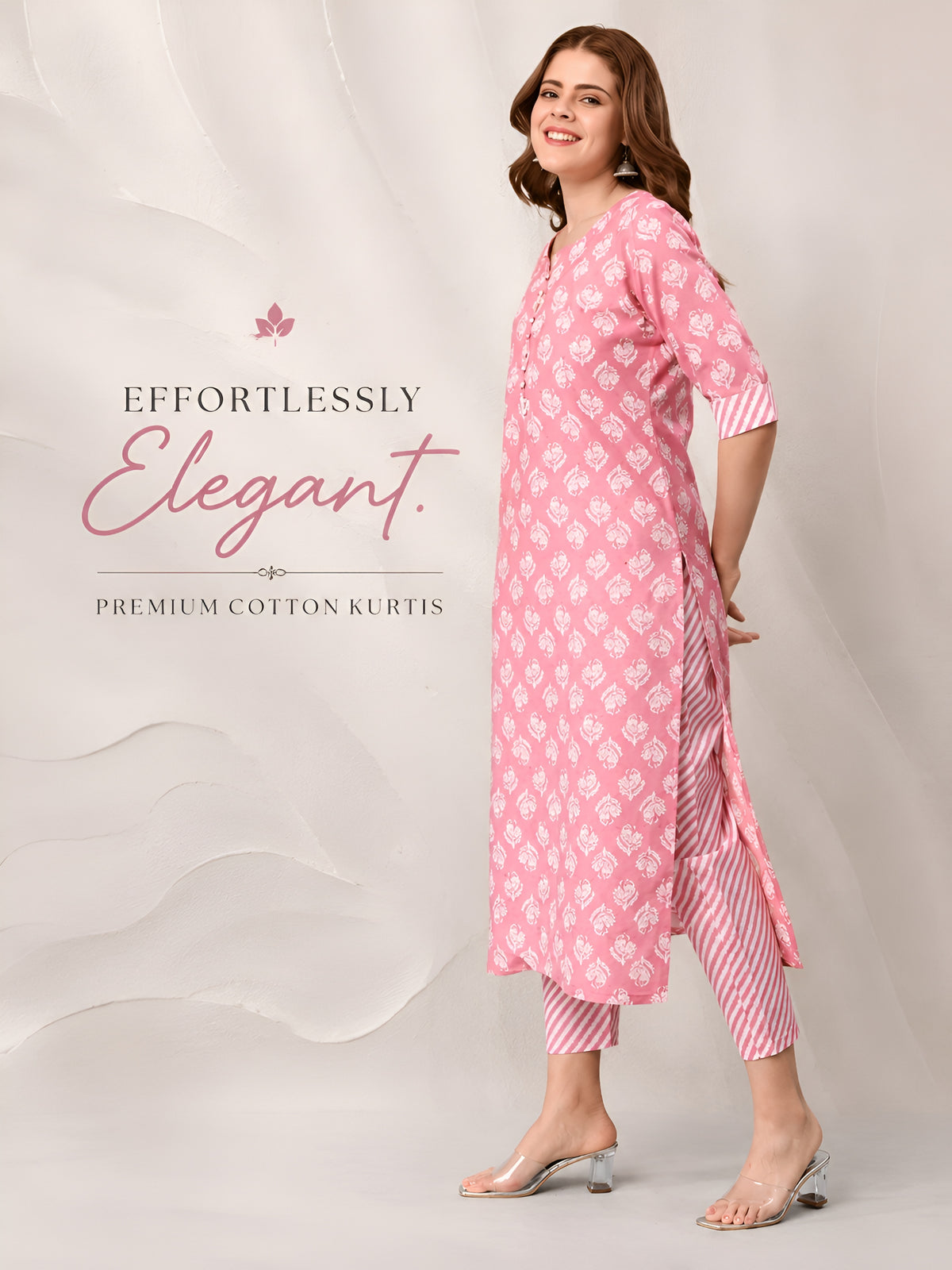Women’s Premium Rose Pink Cotton Printed Kurti Set | Elegant Ethnic Wear