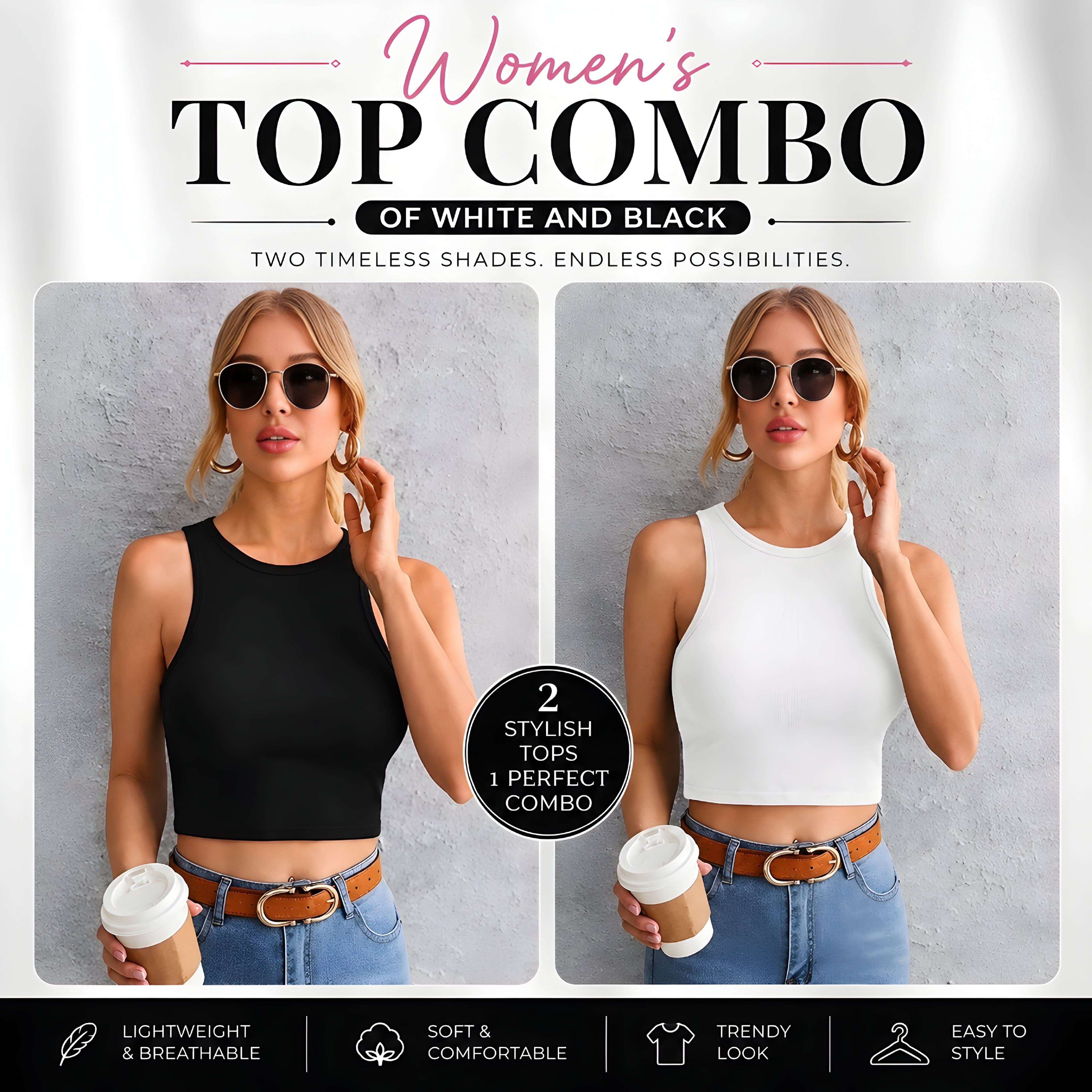 Women’s Black & White Top Combo | Timeless & Trendy Style