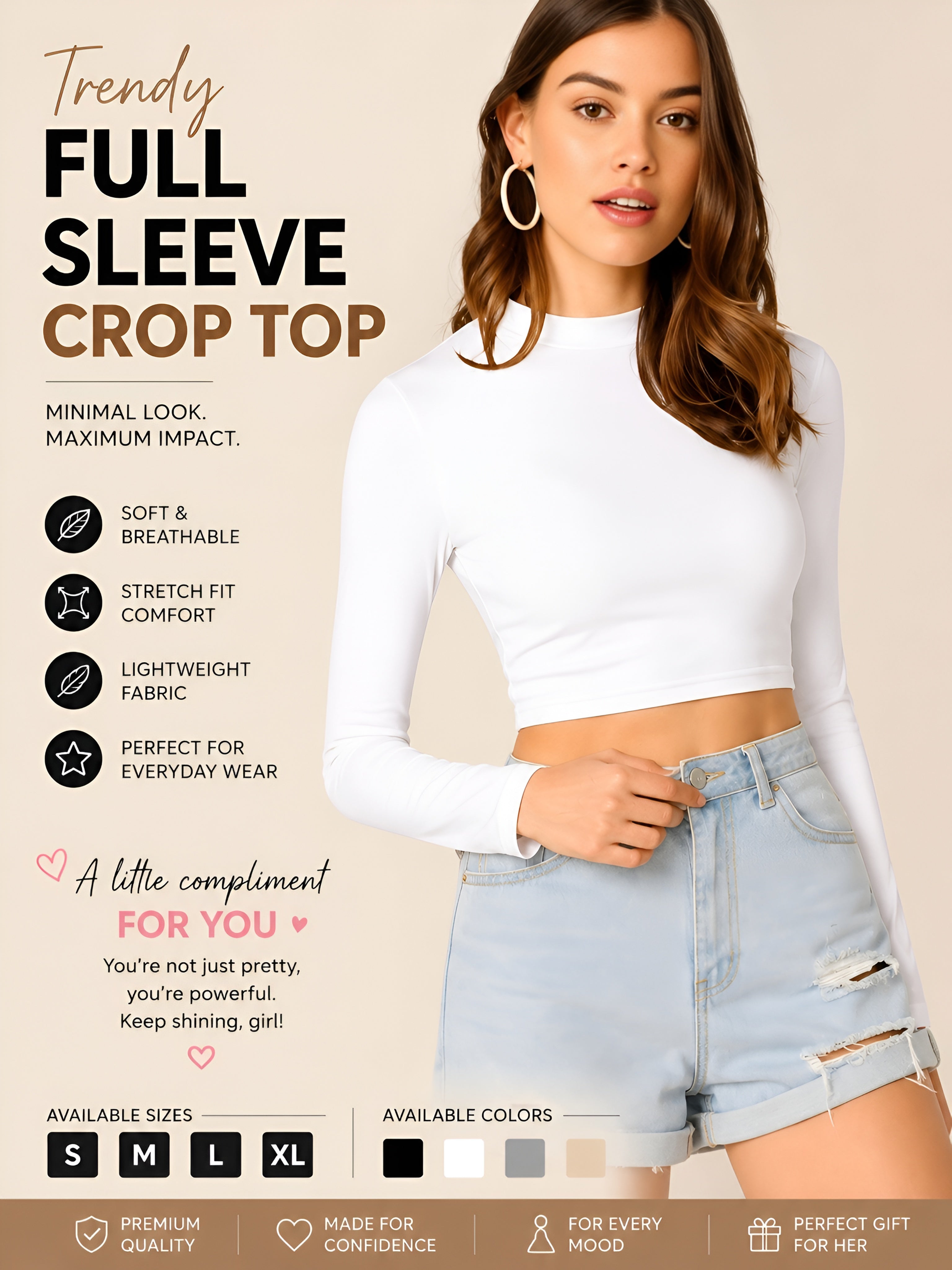 Trendy Full Sleeve Crop Top for Women | Stylish & Comfortable